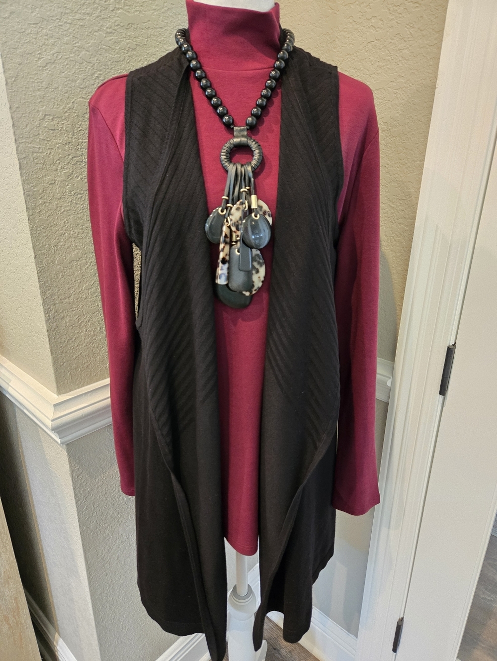 New Directions Drape Front Long Vest, Medium